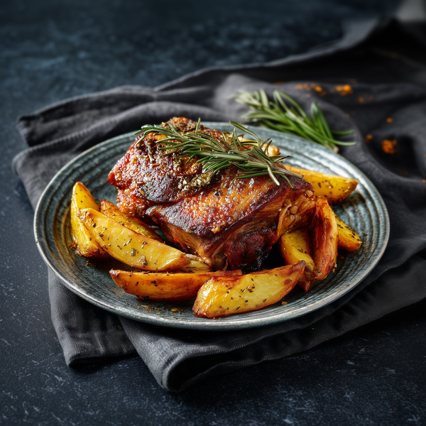 Ceafă de porc confiată cu cartofi wedges