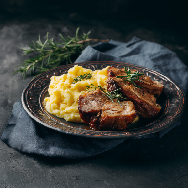 Ceafă de porc confiată cu piure