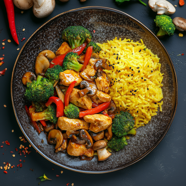 Chicken stir fry cu yellow rice