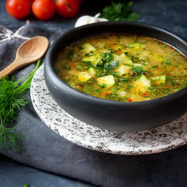 Ciorbă de dovlecei cu leuștean