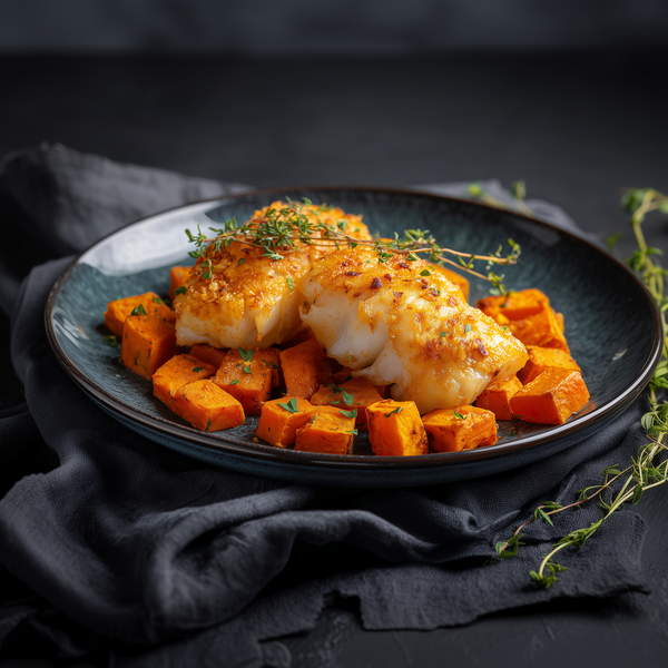 Cod la cuptor cu cartof dulce