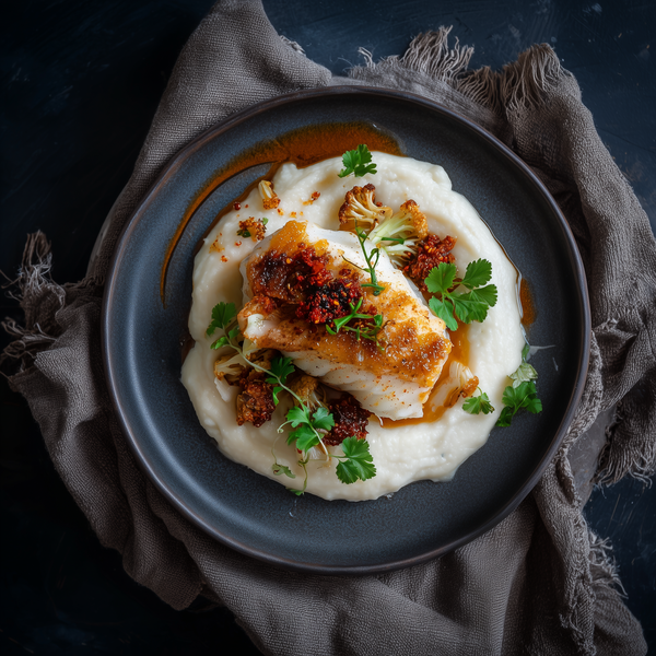 Cod la cuptor cu piure de conopidă