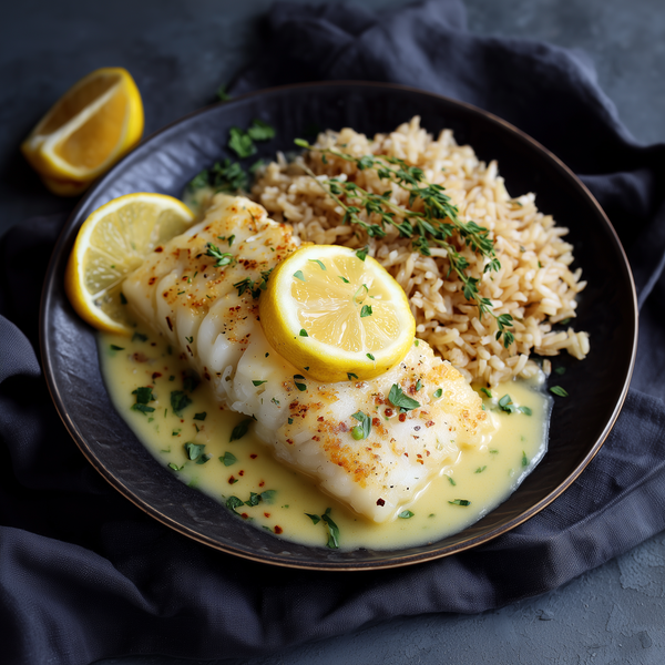 Cod lemon butter cu orez brun