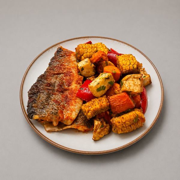 File de păstrăv cu mix rustic de legume