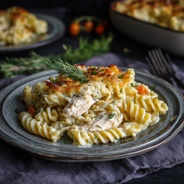 Fussili cu pui la cuptor