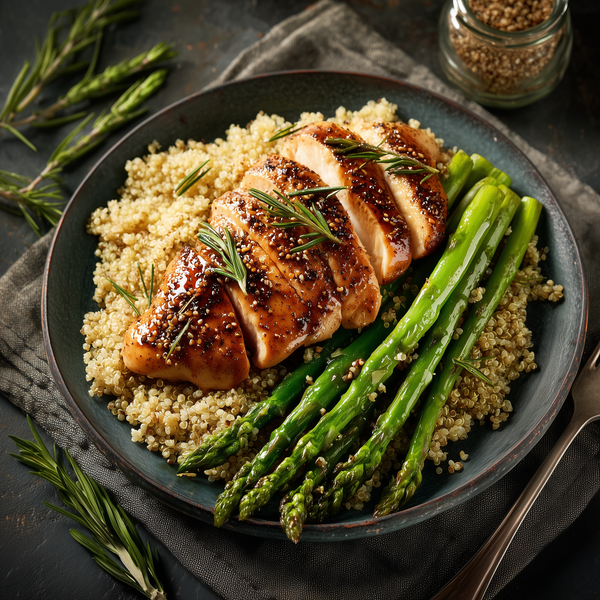 Piept de pui cu sparanghel și quinoa