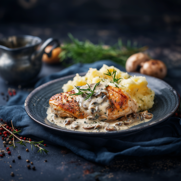Piept de pui la cuptor cu sos de ciuperci și piure