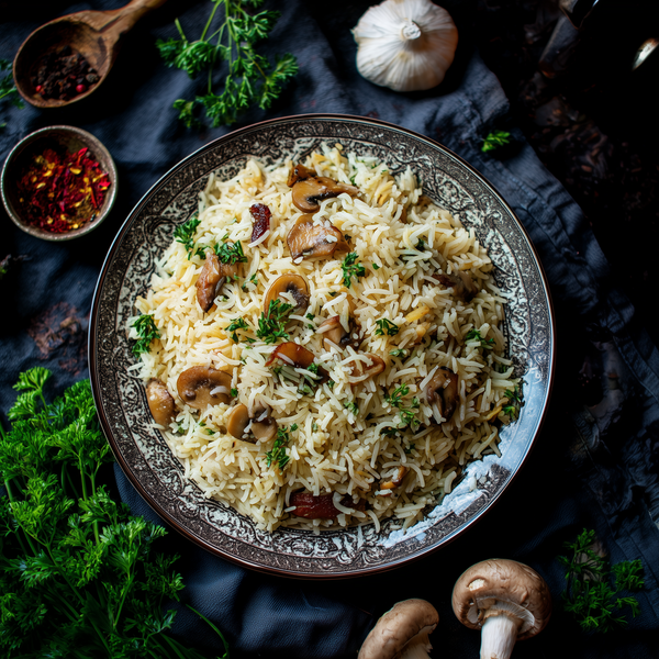Pilaf cu ciuperci și usturoi