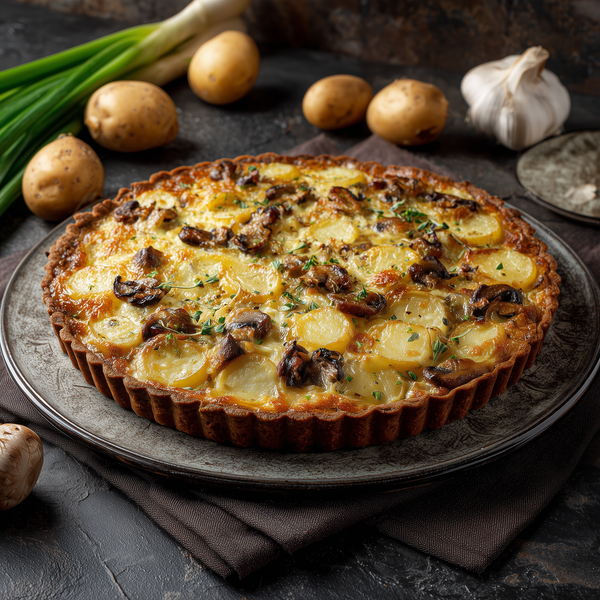 Tartă de cartofi cu praz și ciuperci