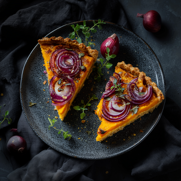 Tartă de dovleac cu ceapă roșie